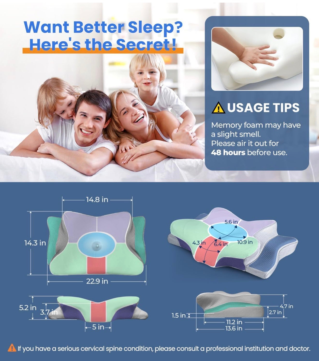 Ultra Pain Relief Cooling Pillow for Neck Support, Adjustable Cervical Pillow Cozy Sleeping, Odorless Ergonomic Contour Memory Foam Pillows, Orthopedic Bed Pillow for Side Back Stomach Sleeper