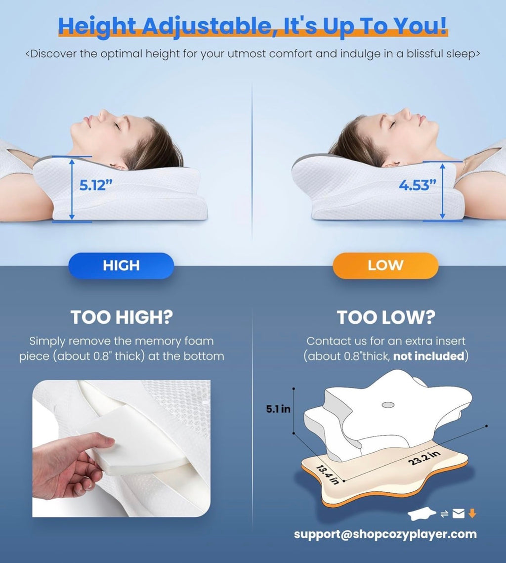 Ultra Pain Relief Cooling Pillow for Neck Support, Adjustable Cervical Pillow Cozy Sleeping, Odorless Ergonomic Contour Memory Foam Pillows, Orthopedic Bed Pillow for Side Back Stomach Sleeper