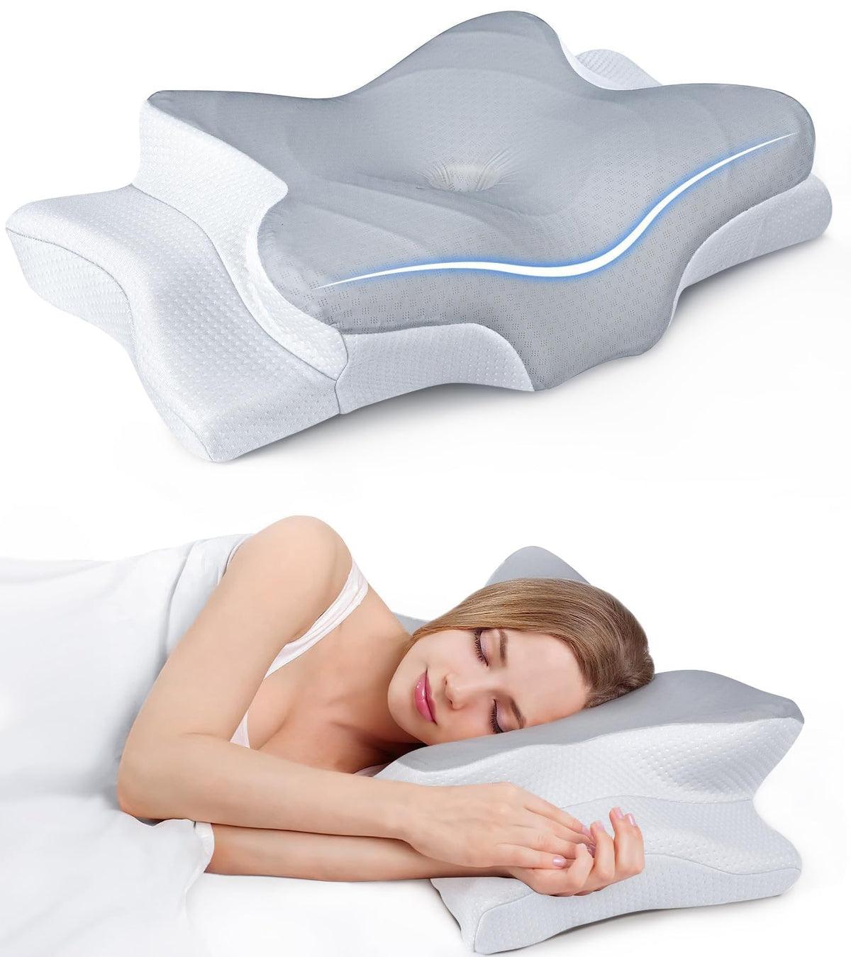 Ultra Pain Relief Cooling Pillow for Neck Support, Adjustable Cervical Pillow Cozy Sleeping, Odorless Ergonomic Contour Memory Foam Pillows, Orthopedic Bed Pillow for Side Back Stomach Sleeper