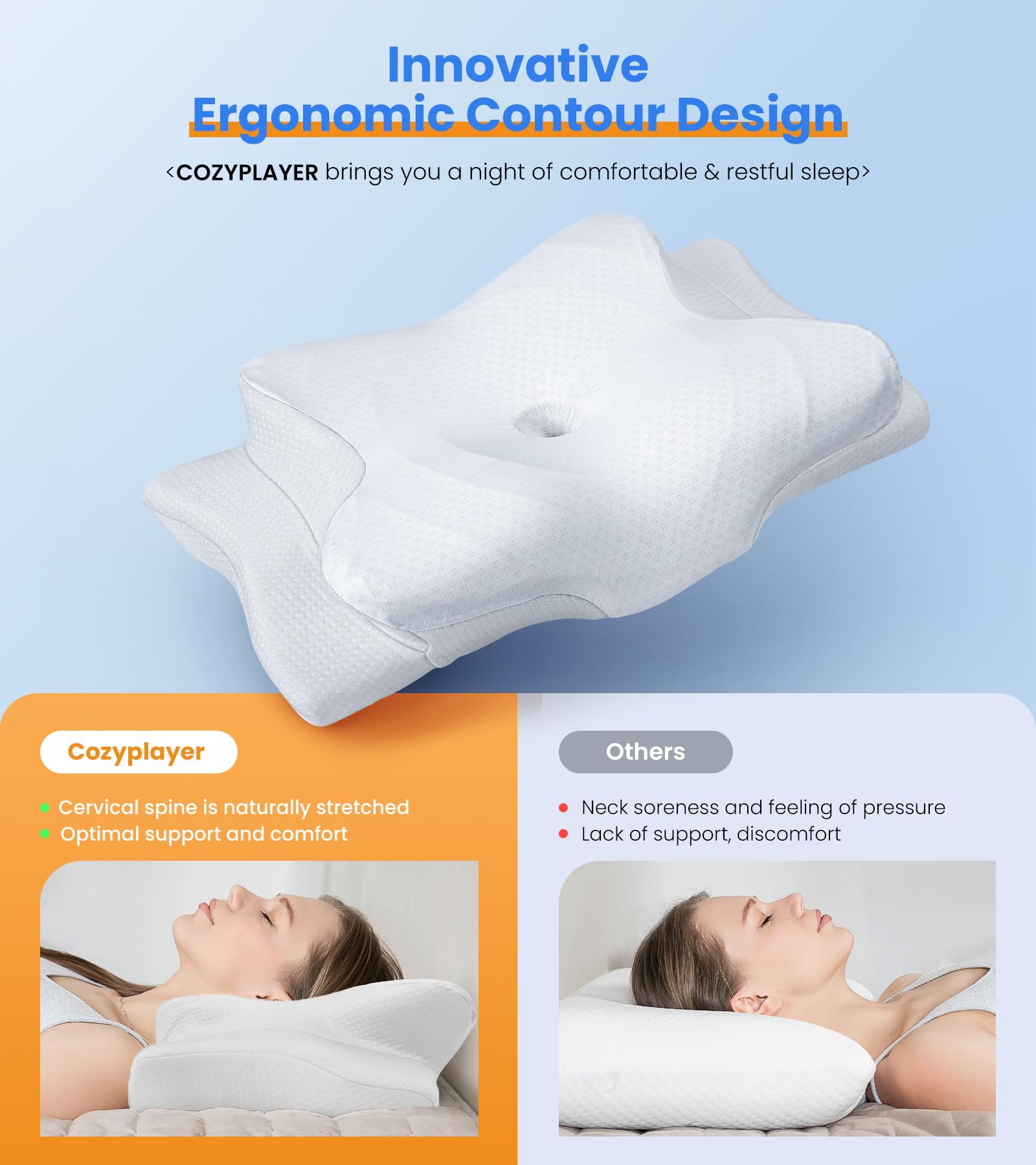 Ultra Pain Relief Cooling Pillow for Neck Support, Adjustable Cervical Pillow Cozy Sleeping, Odorless Ergonomic Contour Memory Foam Pillows, Orthopedic Bed Pillow for Side Back Stomach Sleeper
