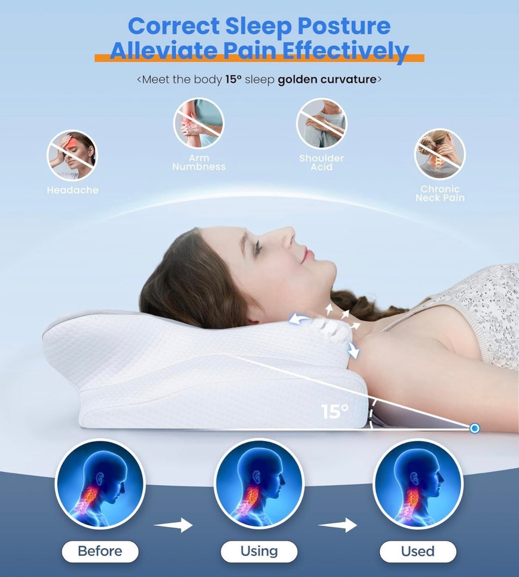 Ultra Pain Relief Cooling Pillow for Neck Support, Adjustable Cervical Pillow Cozy Sleeping, Odorless Ergonomic Contour Memory Foam Pillows, Orthopedic Bed Pillow for Side Back Stomach Sleeper